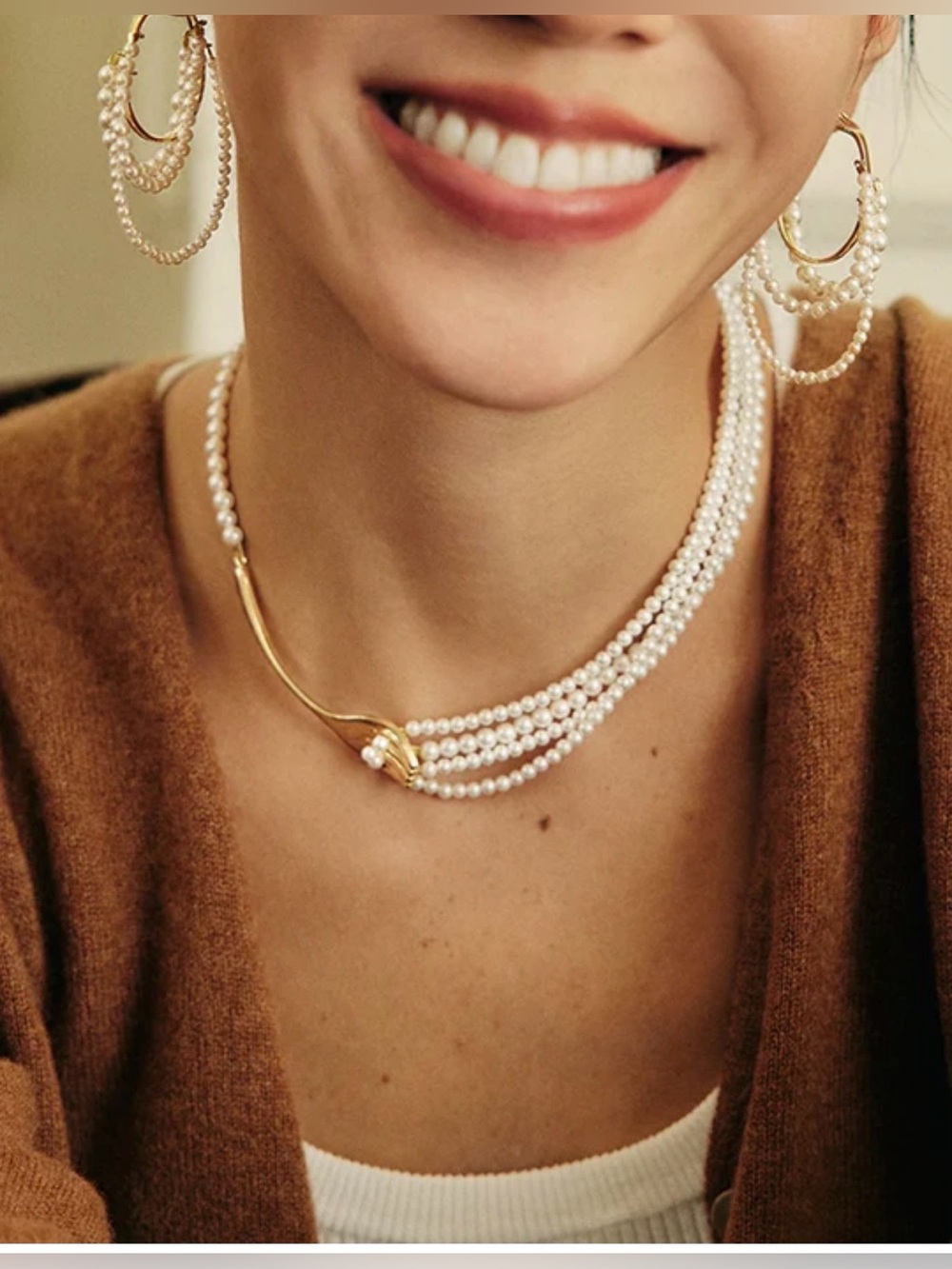 New Gold plated S925 Sterling Silver White pearl necklace